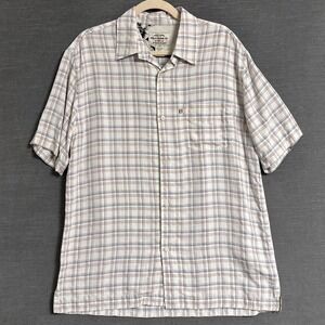 Polo Jeans Ralph Lauren Shirt L Plaid Button Up Short Sleeve Outdoor Rayon Flag